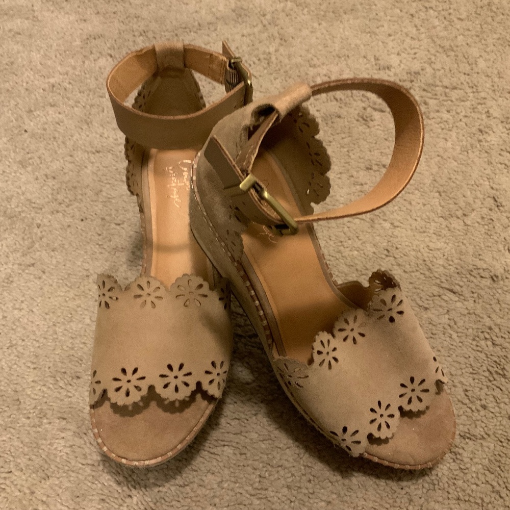 Tan Suede Wedge Sandals